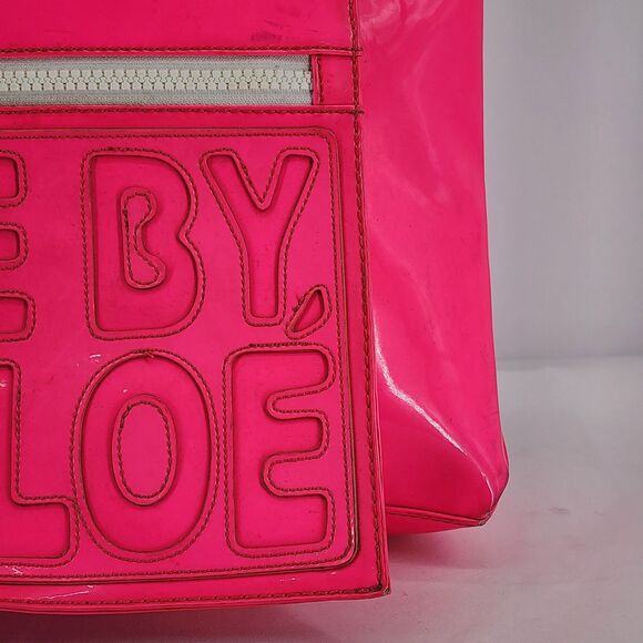 See by Chloe Neon Pink Patent Leather Tote Bag with Hanging Pouch - Picture 11 of 16